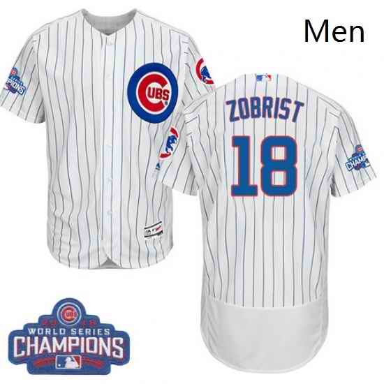 Mens Majestic Chicago Cubs 18 Ben Zobrist White 2016 World Series Champions Flexbase Authentic Collection MLB Jersey